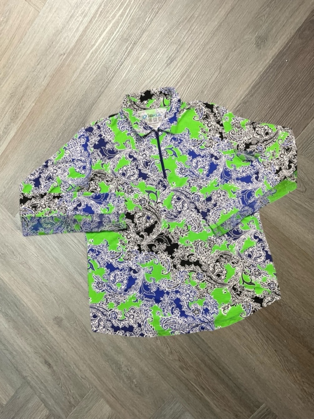 IBKUL Paisley Print 1/4 Zip Golf‎ Pullover Womens XL Green Black Resort UPF50